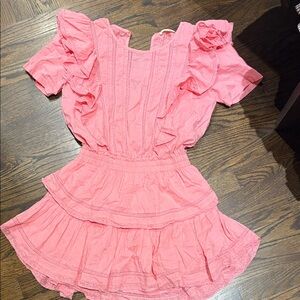 LoveShackFancy Pink Ruffle Short Sleeve Tiered Dress